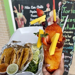 Birria tacos and a mangonada