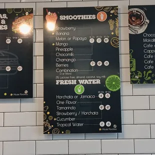 menus on the wall of a restaurant