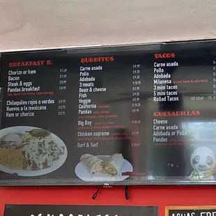 menus and prices