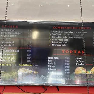 a menu on the wall
