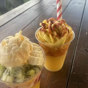 Cholado and Maracuyá frappe with Tajin limon and Valentina