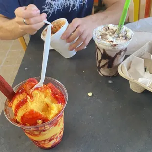 mangonada, oreo milk shake, elote