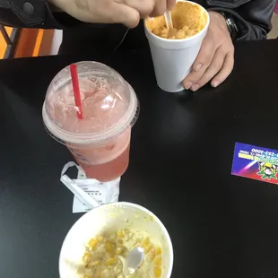 Elotes and watermelon agua fresca