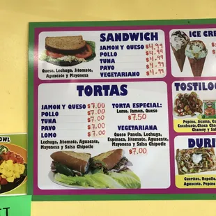 Torta/ Sandwich menu