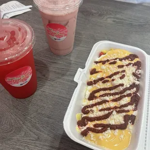 Strawberries n cream  Watermelon Elote - hot Cheetos