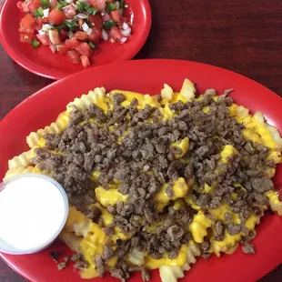 Asada fries!! Sour cream and pico on the side. Delicious!
