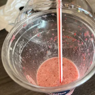 After I mixed the ice cream, ice, strawberries together