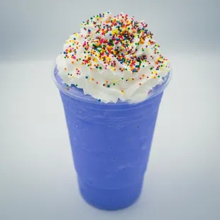 a blue cup with sprinkles