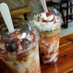 two cups of fruit and yogurt