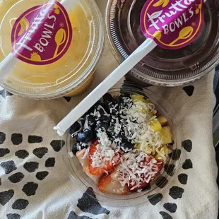 Left to right: Mango Coconut Refresher, Very Berry Smoothie, Bermuda Bowl with a pitaya base