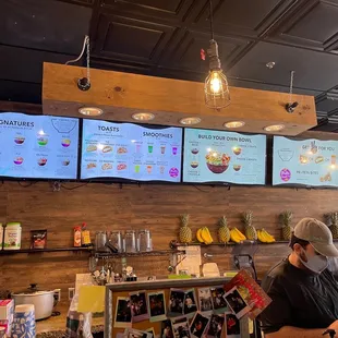 All your different options between fruit bowls, toast, or smoothies