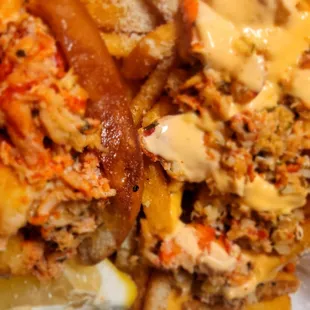 Lobster roll and lobster garlic fries