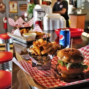 a burger and fries