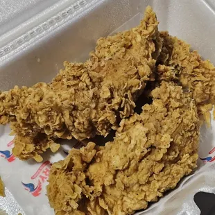 fried chicken in a styrofoam container