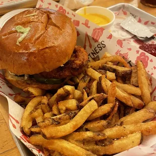 Nashville Fried Chicken Sandwich with fries