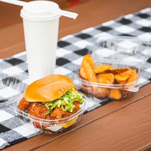 Fried Chicken Sandwich, Potato Wedges