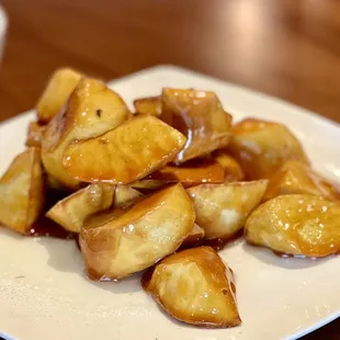 Deep Fried Sweet Potatoe with Sugar excellent. Candied caramelized shell $11.95