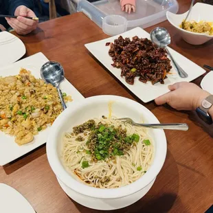 House Special Fried Rice (Chicken, Beef, Prawns), Dan Dan Noodles, Orange Flavor Beef