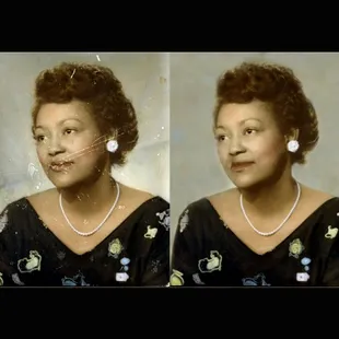 This is NOT a color photo...it is a hand-colored black-and-white, and we fixed the damage