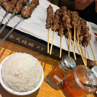 Lamb &amp; beef skewers with their amazing sauce/powder!