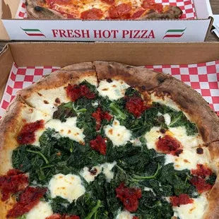 Pepperoni and specialty spinach and kale