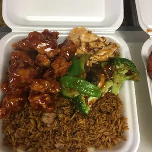 General Tso chicken and mala chicken with white rice or fried rice