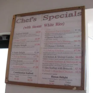the menu board (touting the mostly "Chinese" Chef's Specials)