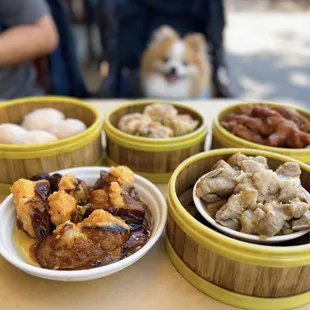 Dog-friendly dim sum ($6.50-$11.95 each). Street is closed to cars.