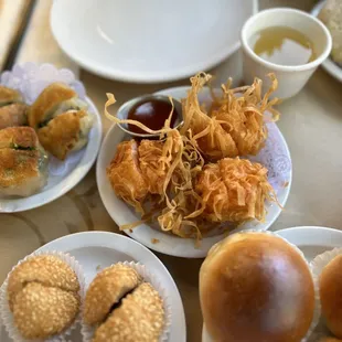 a variety of food items on a table