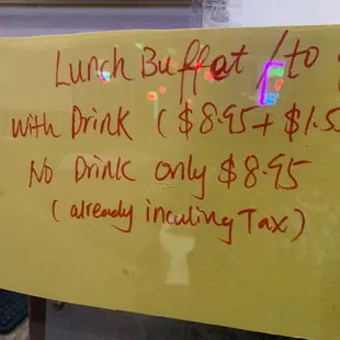 the price of lunch buffet items