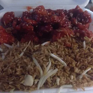 Sesame chicken dinner