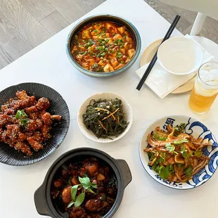 a variety of asian dishes on a table