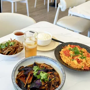 two plates of food on a table