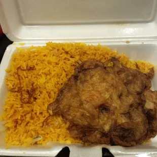 Egg foo young and rice.