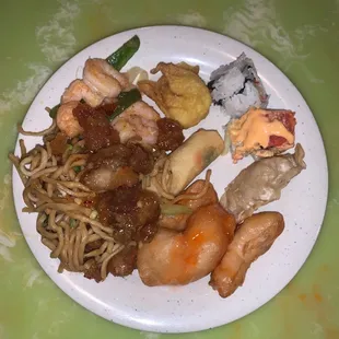 a plate of chinese food
