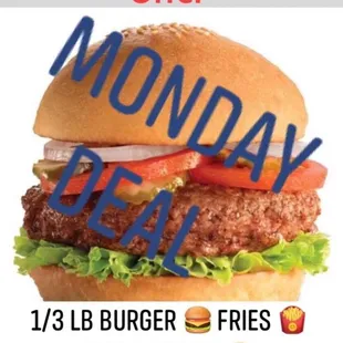 Get the World&apos;s Greatest Burger with the World&apos;s Greatest Offer.....MONDAY AT FUDDRUCKERS 1/3 lb burger  , fries and a cookie  $7.99