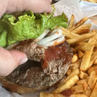 My 2-layer 2/3 pound burger and non-wedge fries.