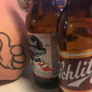 two beer bottles