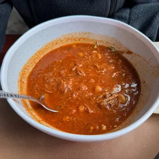 Bowl of posole.  This bowl was loaded with meat! The taste was phenomenal!