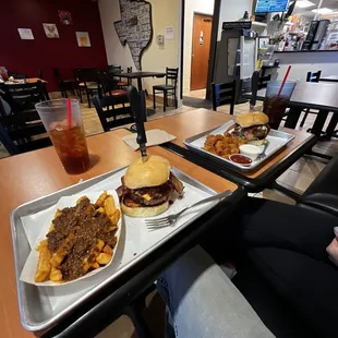 two plates of food on a table