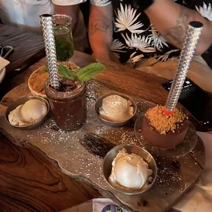 a chocolate dessert with ice cream