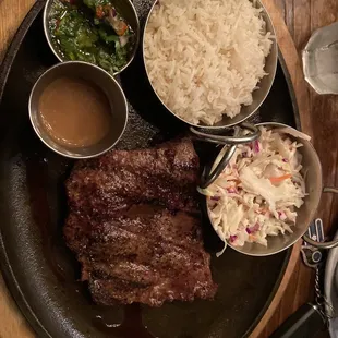 Flat Iron Steak with basmati rice and coleslaw