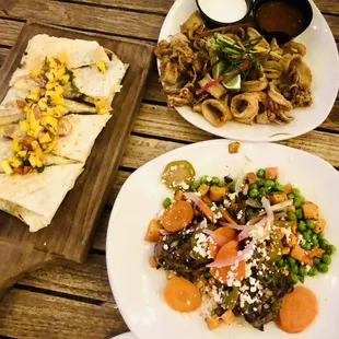 Grilled Lamb Chops, Calamari &amp; Barbacoa Quesadilla - all delicious!