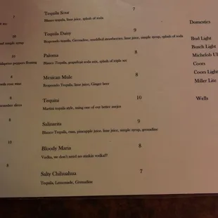 Margarita menu
