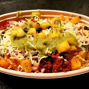 Burrito bowl w/chorizo add pineapple salsa