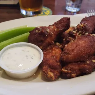 Wings with ranch sauce. Damn good.