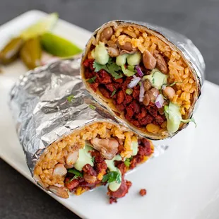 a burrito cut in half