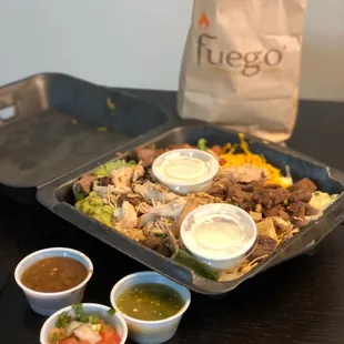 Mexican Cobb salad w/ beef, chicken, bacon, guacamole, cheese, pico de gallo, sour cream &amp; jalapeño cilantro dressing-generous portion!