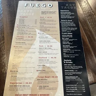 Fuego Menu