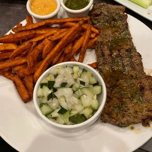 Argentinian Churrasco With Cucumbers and Sweet Potato Fries